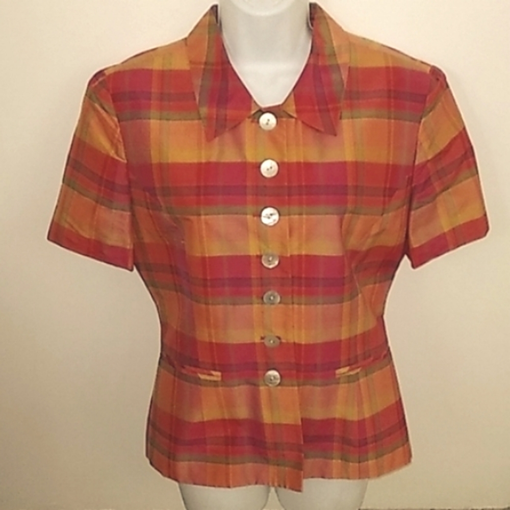 Jones NY raw silk short sleeve jacket sz 6